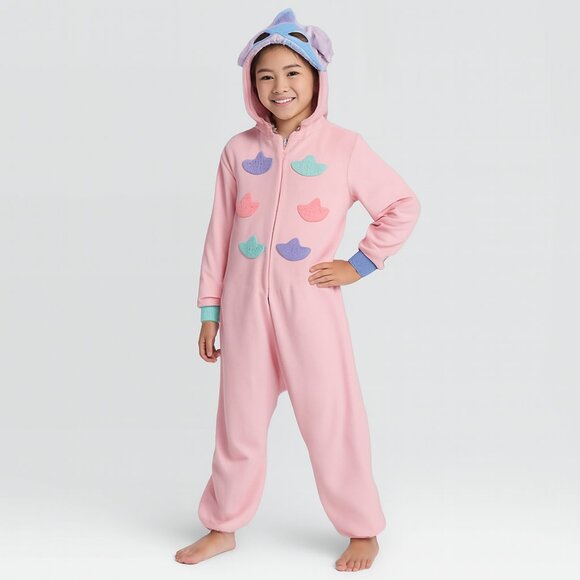 Cat & Jack One Piece Hooded Pajama Mask Sleepwear Pink Fleece Large 10-12 - Picture 1 of 11